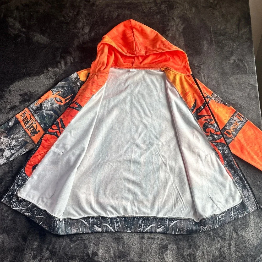 Mens Blaze Orange Camo Deer Hunting‎ Full Zip Hoodie Large